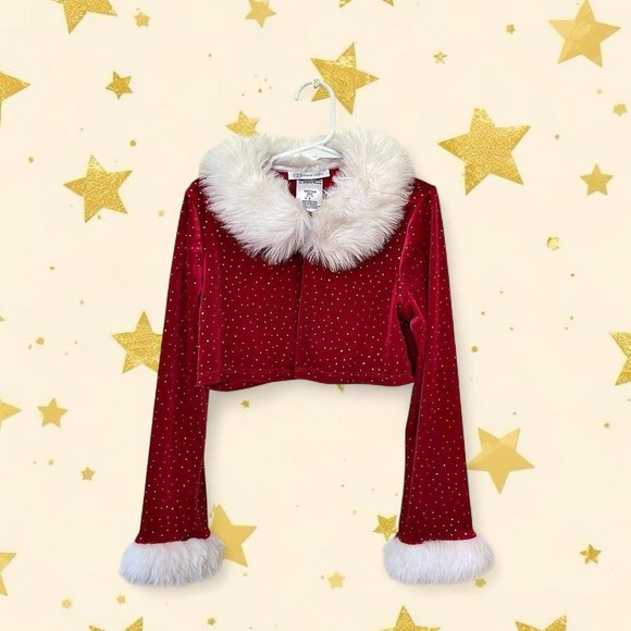 BONNIE JEAN Little Girl Red Sparkle Faux Fur Shrug Size 7 - Picture 1 of 4